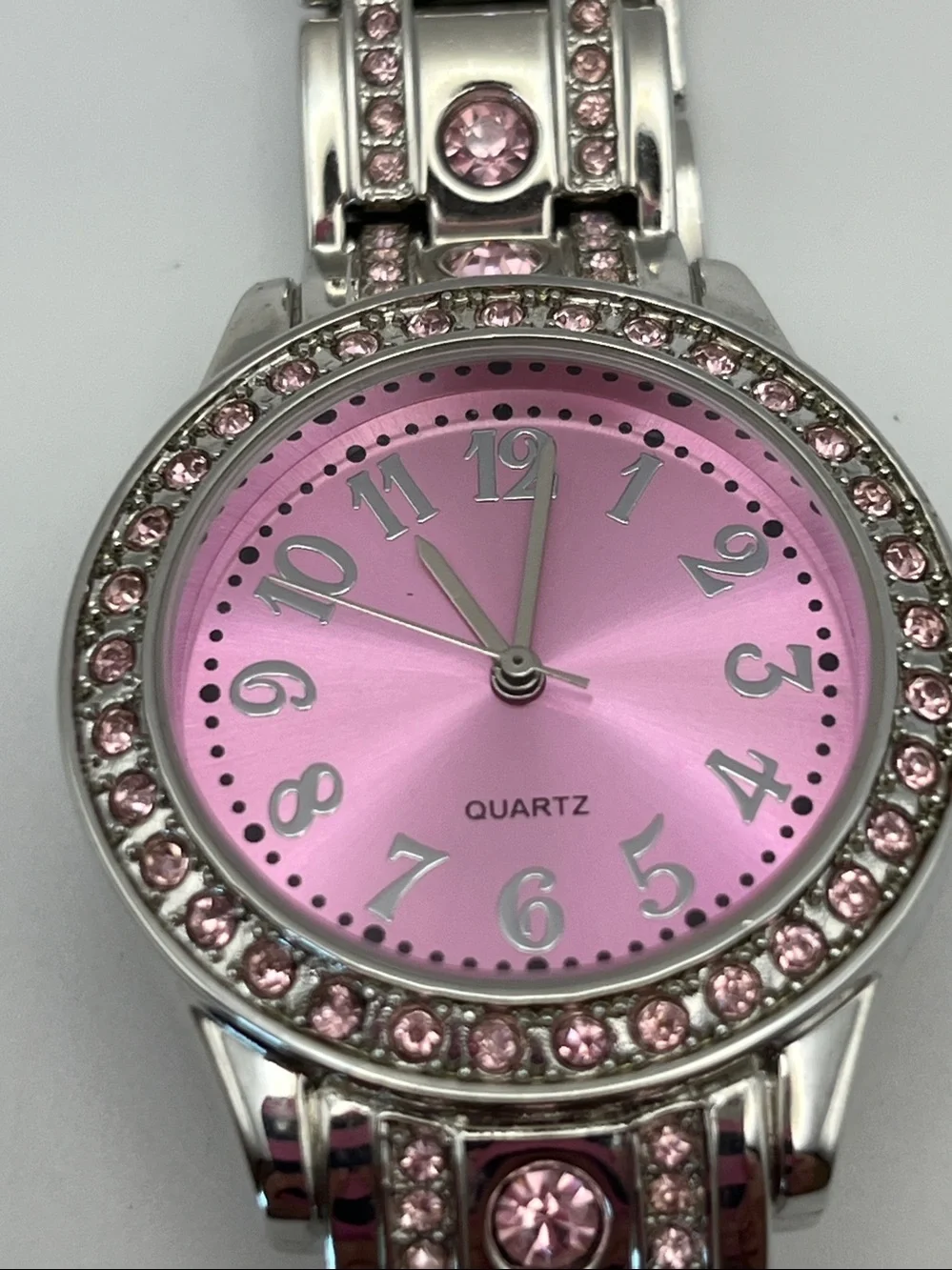 Women's Pink Crystal Accent Stainless Steel Quartz Watch